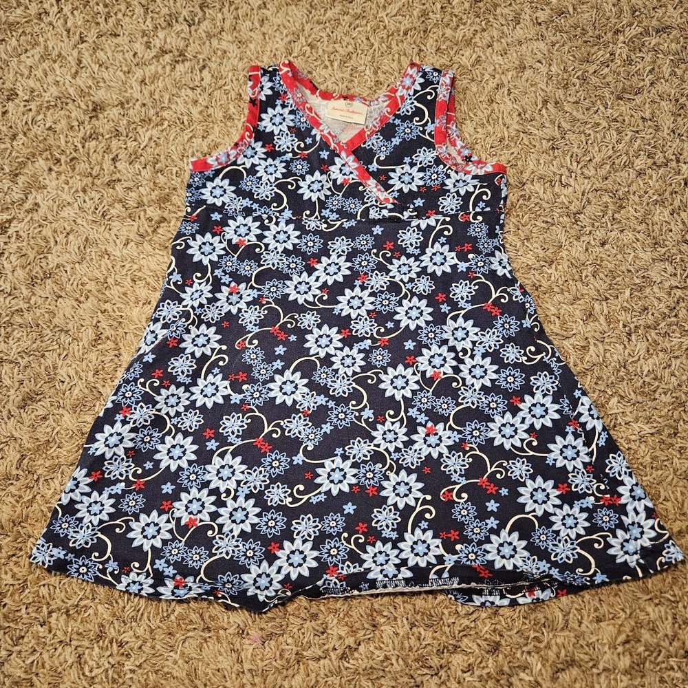Hanna Andersson Sleeveless Red White Blue Flowers Dress Girls Size 100 (4US)